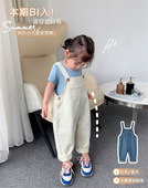 儿童中小童韩版 百搭复古女童长裤 宝宝牛仔背带裤 2025春夏男童新款