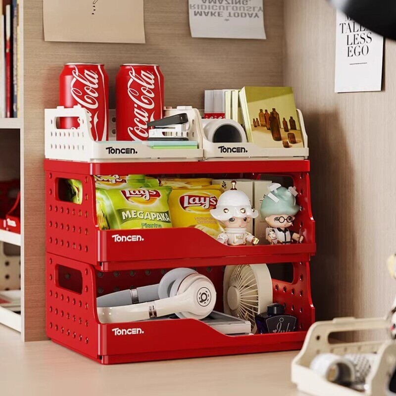 零食收纳筐桌面杂物整理盒置物架可摺叠学生宿舍办公桌分层储物盒