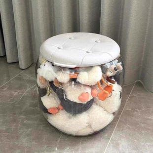 娃娃收纳桶玩偶收纳箱毛绒玩具收纳神器公仔凳子储物凳整理筒透明