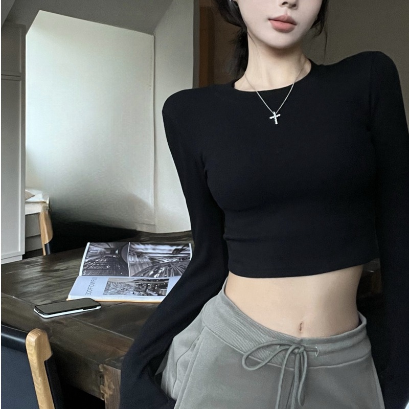爵士舞上衣长袖春季巨显瘦高弹紧身T恤短款内搭甜辣jazz衣服装女