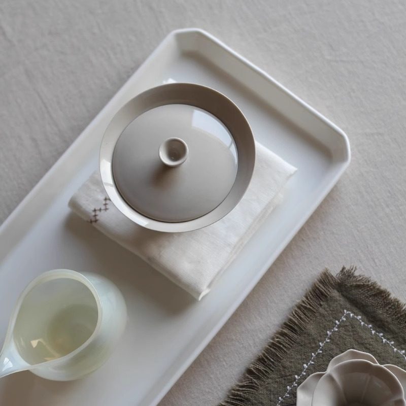 线条感茶盘陶瓷简约白釉