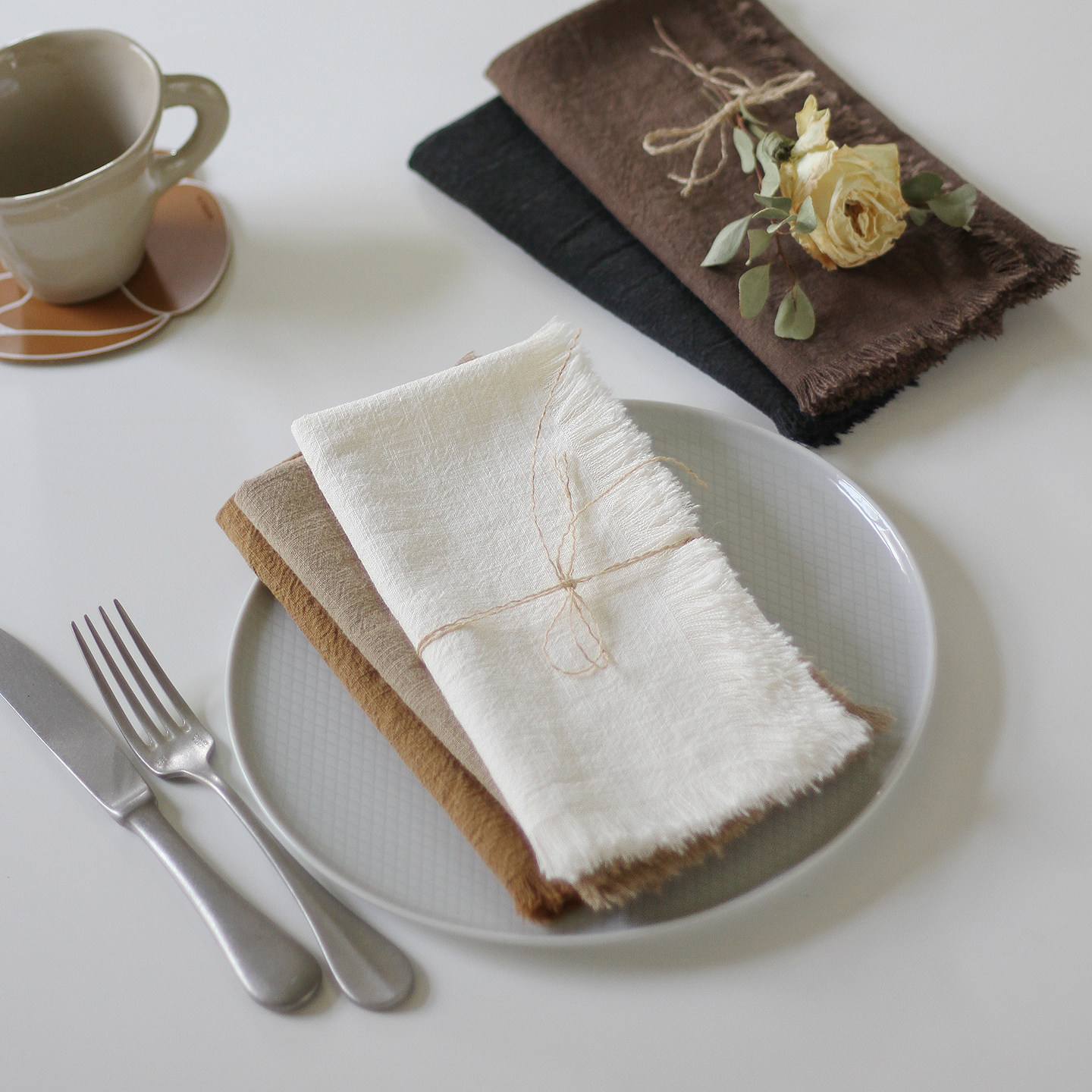 WOOKEN苎麻棉餐巾加厚亚麻茶巾手工毛须边纯色简约摄影样板房北欧,居家布艺,餐巾,淘宝优惠券,粉丝福利购,淘宝优惠卷