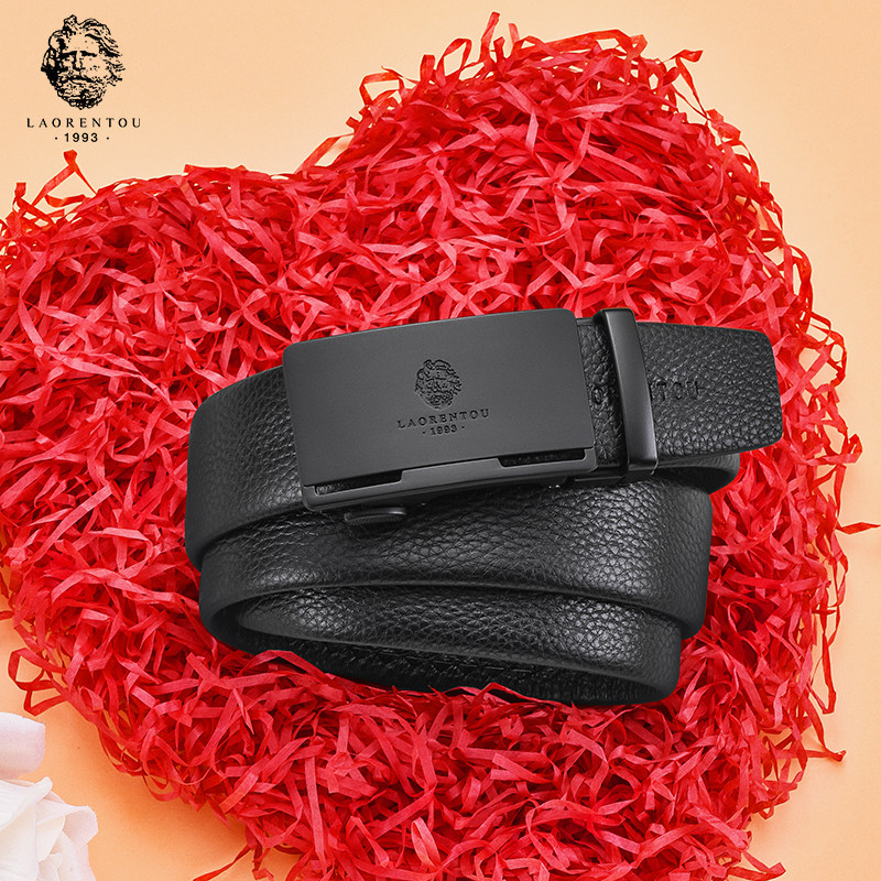 老人头皮带男款真皮正品自动扣商务男士腰带时层牛皮2026新款裤带