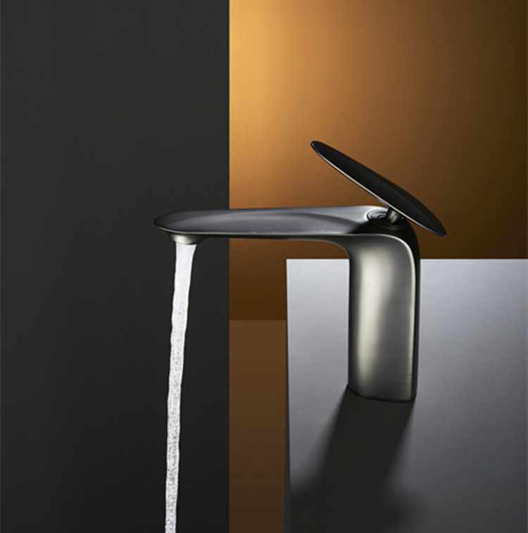 轻奢全铜简约枪灰色面盆龙头 洗脸盆台上盆卫生间厨房冷热水龙头