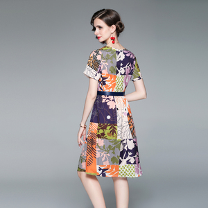 RM5807#欧洲站夏装 新款时尚印花连衣裙洋气收腰显瘦A字裙子