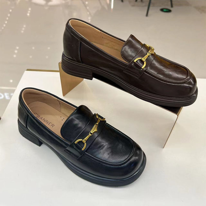 C.BANNER千百度2025秋专柜正品圆头粗跟通勤乐福女单鞋A25450208