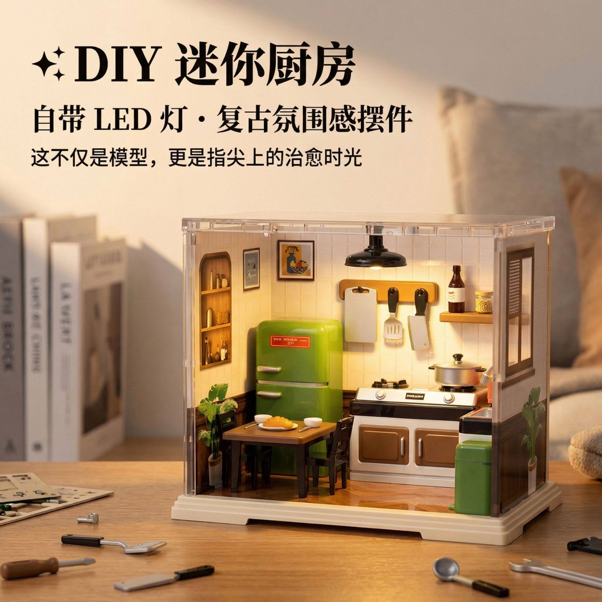 迷你家具手工diy拼装模型小屋儿童玩具男孩女孩礼物厨房微缩模型