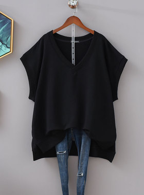 2021春秋马甲女复合棉简约黑色宽松大码V领无袖坎肩慵懒范洋气潮T
