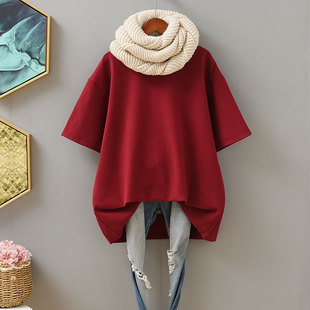 简约纯色净版磨毛短袖t恤女冬季宽松大码圆领打底衫百搭显瘦内搭T