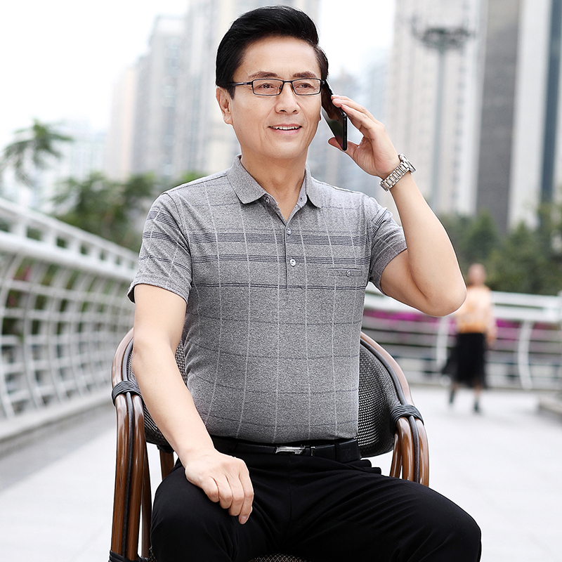 Spring and summer new cotton short sleeve t-shirt men's business men's father's medium and old shirt