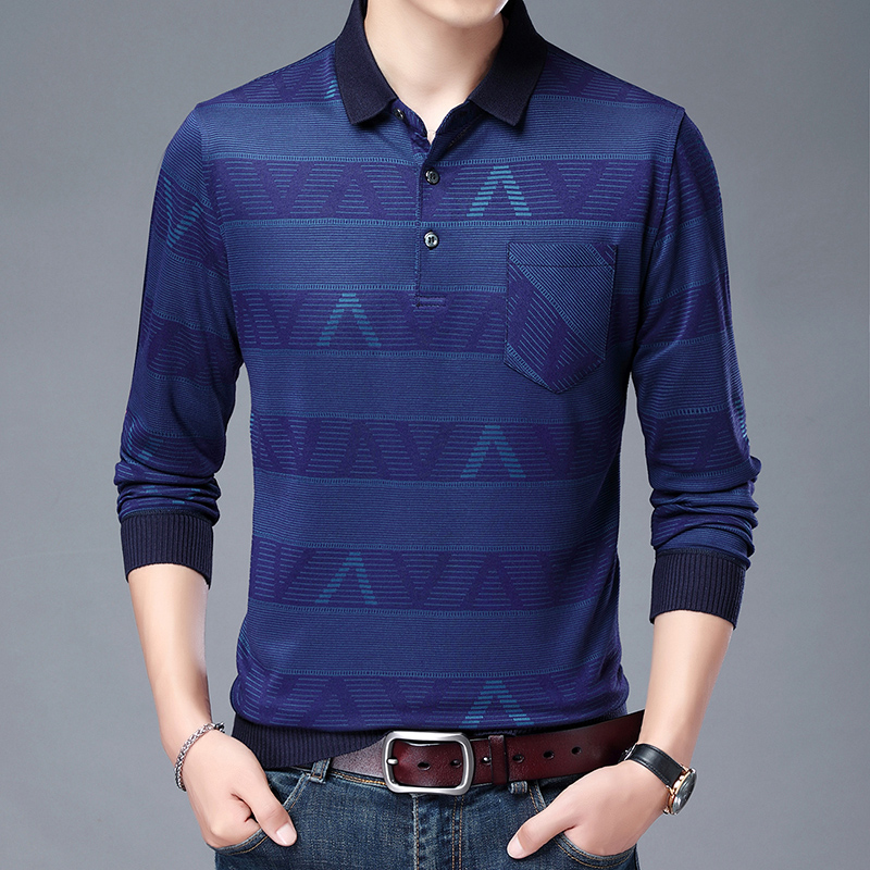 Men's long sleeve T-shirt autumn and winter Lapel ice silk polo shirt