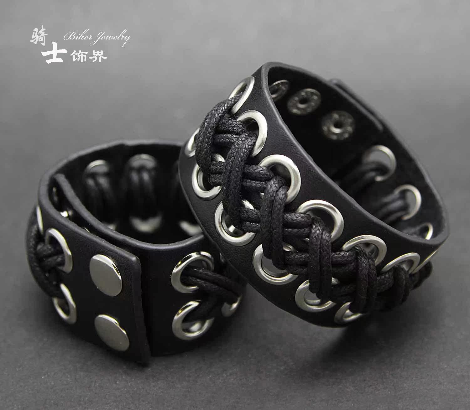 FOREIGN TRADE SPOT EUROPEAN AND AMERICAN RETRO TIDE PERSONALITY KNIGHT MOTORCYCLE LEATHER COUPLE BRACELET WRISTBAND