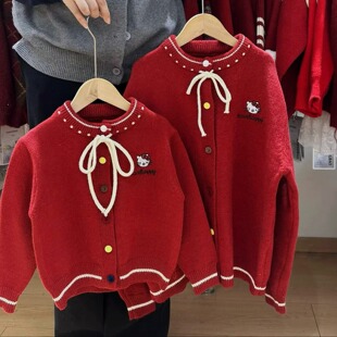 女童卡通刺绣蝴蝶结毛衣冬韩版儿童新年款时尚洋气针织开衫中大童