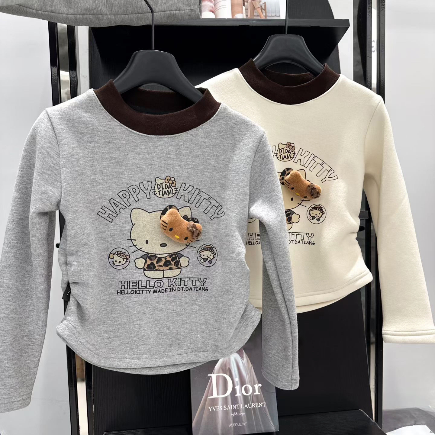 女童时尚一体绒长袖印花卡通T恤