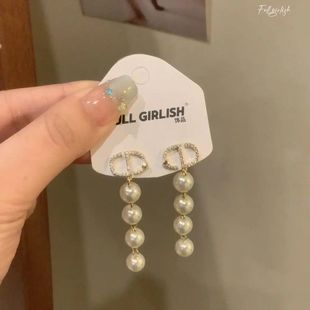 925银针韩式 CD珍珠串耳坠 高级感气质轻奢耳饰 经典 小众设计感时尚