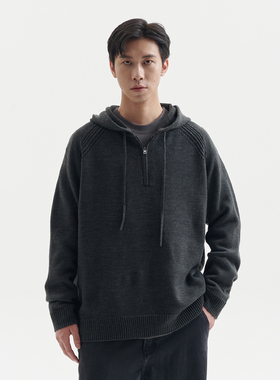 BUTTBILL 25AW连帽半门襟针织衫外套复古通勤休闲简约百搭卫衣男