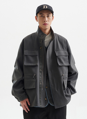 BUTTBILL 日系复古三合一毛呢风衣外套夹克多口袋廓形冬季棉服男