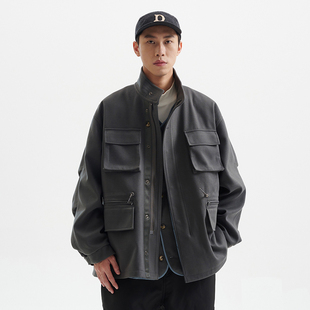 BUTTBILL 日系复古三合一毛呢风衣外套夹克多口袋廓形冬季棉服男