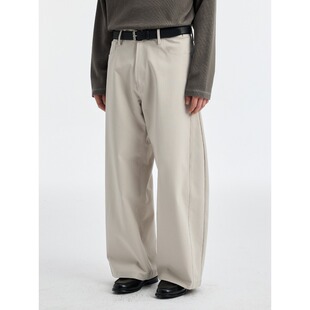 BUTTBILL 26SS涤棉混纺廓形弯刀裤裁剪复古简约休闲长裤子男情侣