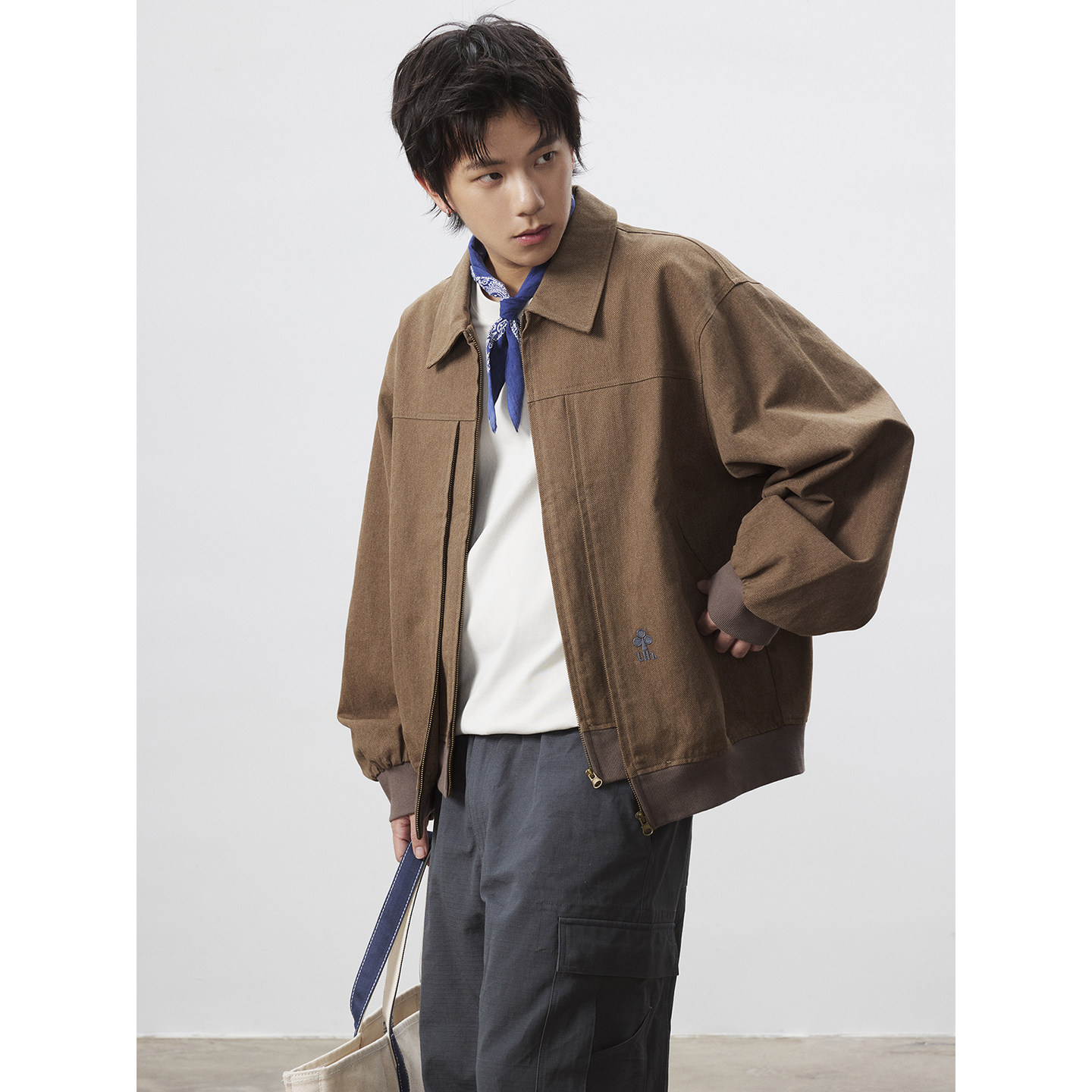 UHUZZ 25AW双拉链工装夹克休闲美式复古翻领廓形巴恩风宽松外套男