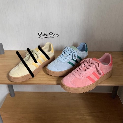 35#36#亏清！2025多巴胺少女真皮厚底德训鞋配色~好看平时休闲鞋