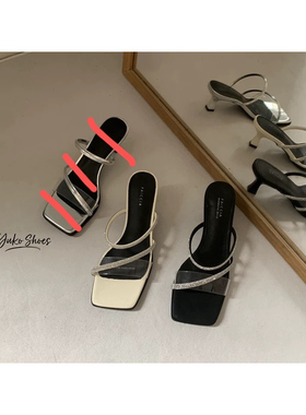 34#35#亏亏清~苏家色F纯原！夏精致水钻高跟细带透明拖鞋气质凉鞋