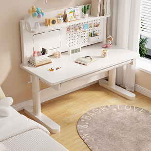 实木书桌儿童学习桌学生家用书桌写作业专用升降大白桌椅子套装