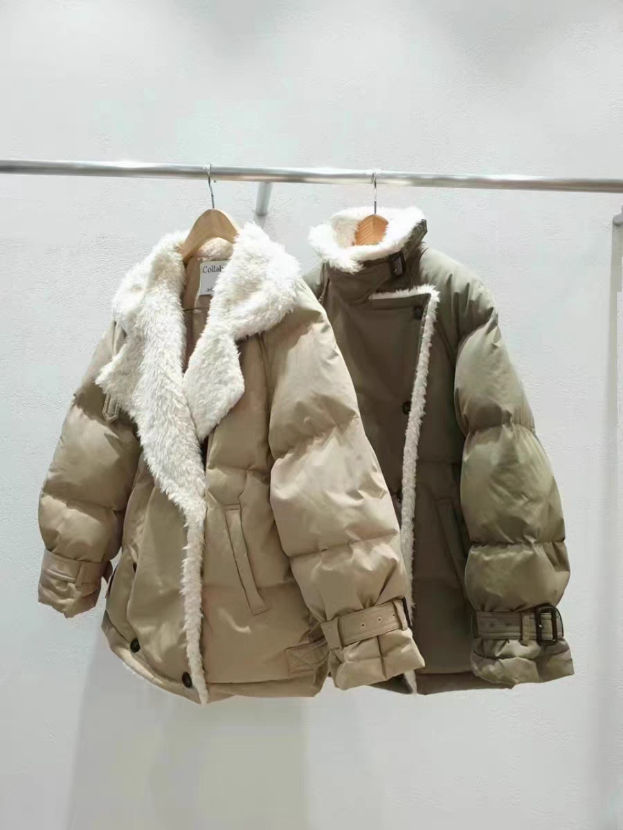 现韩国东大门代购冬季女装大翻领宽松加厚羊羔毛棉服夹棉外套女