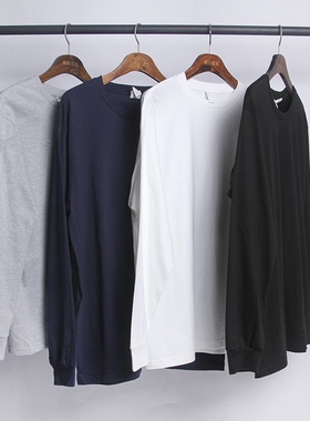 酷宝外贸 230g重磅新疆纯棉t恤潮男长袖纯白色内搭体恤上衣打底衫