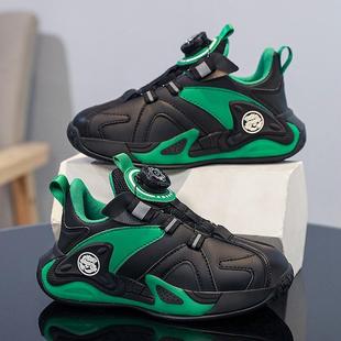 中大童黑色男孩老爹鞋 男童鞋 皮面防水儿童运动鞋 2025新款 潮 子春季
