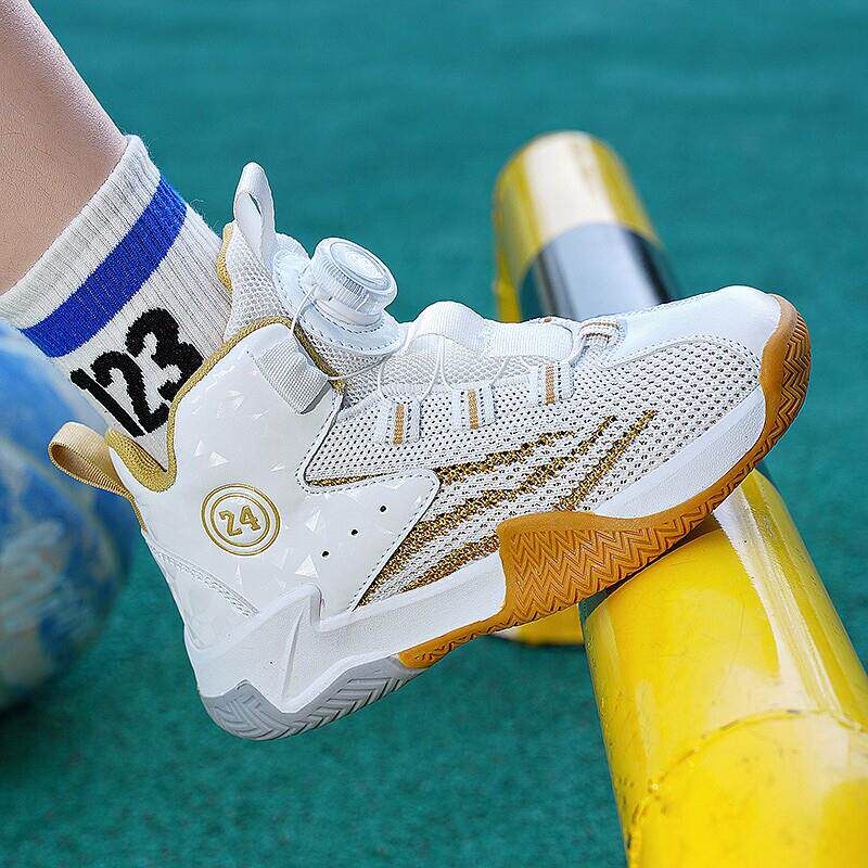 男童鞋子春款2025新款儿童网面运动鞋中大童旋转纽扣小学生篮球鞋