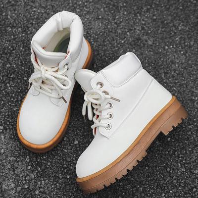 高帮男鞋秋冬季潮牌厚底白色真皮马丁靴男款增高休闲百搭工装皮鞋