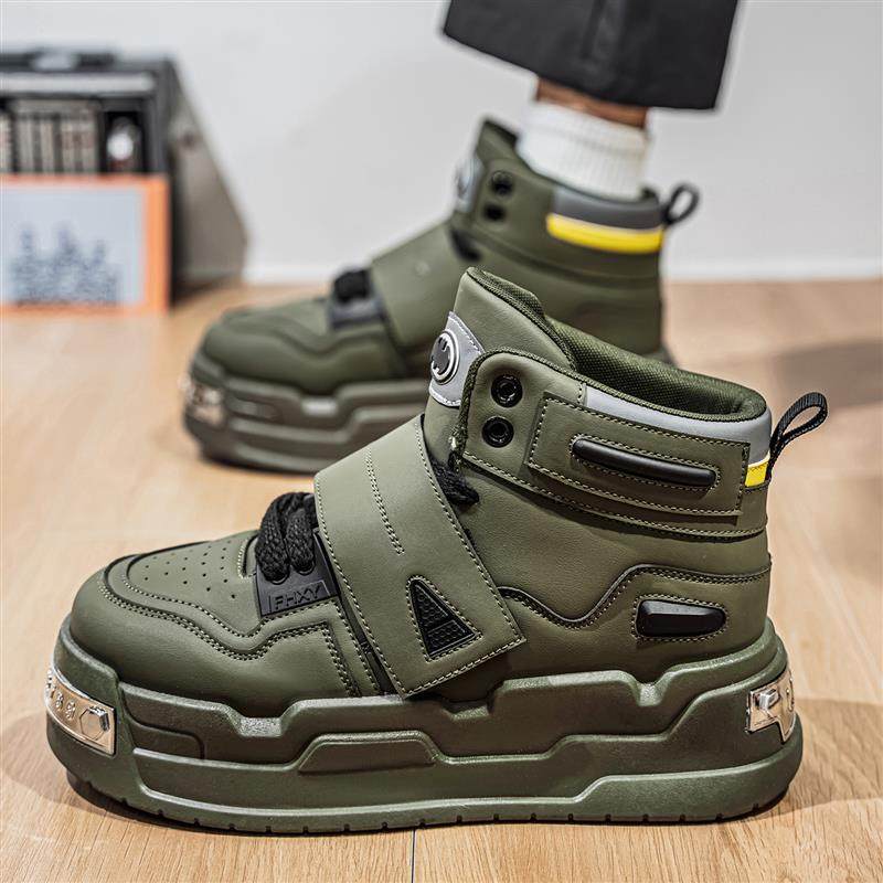 高帮男鞋秋冬季潮流休闲运动绿色板鞋男士2025新款厚底工装马丁靴,流行男鞋,高帮鞋,淘宝优惠券,粉丝福利购,淘宝优惠卷
