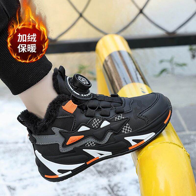 男童大棉鞋冬季2025新款加绒加厚儿童运动鞋中大童黑色男孩篮球鞋