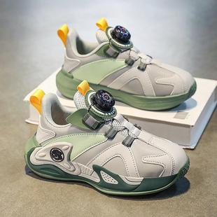 中大童旋转纽扣男孩老爹鞋 男童鞋 皮面防水儿童运动鞋 2025新款 春款