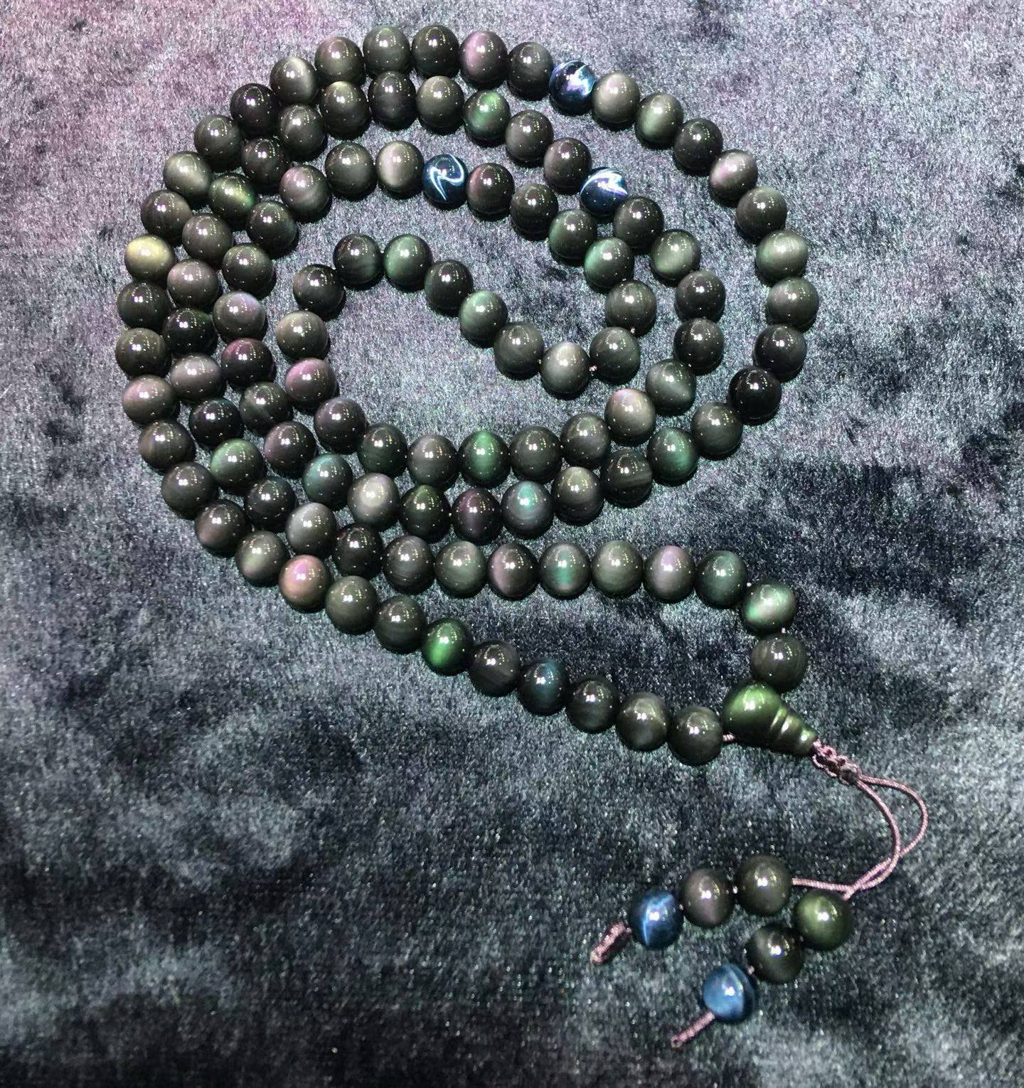 纯天然 墨西哥 双彩眼黑曜石8mm 108粒 佛珠  配8mm蓝虎眼隔珠,饰品/流行首饰/时尚饰品新,黑曜石,淘宝优惠券,粉丝福利购,淘宝优惠卷