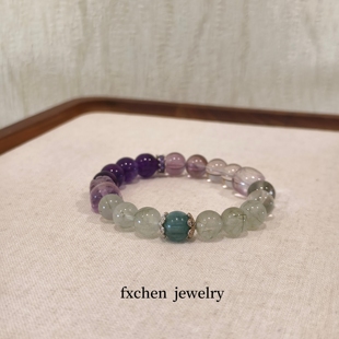 天然水晶紫水晶手链女款单圈绿发晶手串喜木火金牛座送女友礼物