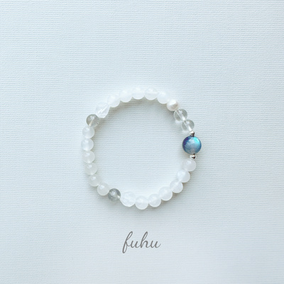 天然水晶白月光蓝月光灰月光喜补缺金水金手链女气质简约大气手串