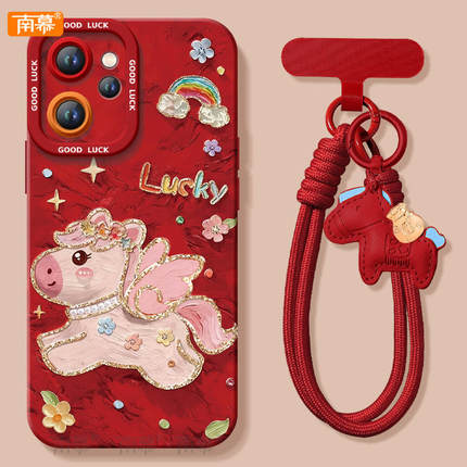 油画小马适用oppoReno15手机壳Reno14pro套2026马年Rone13新款OPPO硅胶12新年款11防摔Reon10外壳9过年8红色7