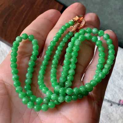 翠都翡翠珠宝缅甸天然翡翠A货两用小米珠满绿项链手链700125