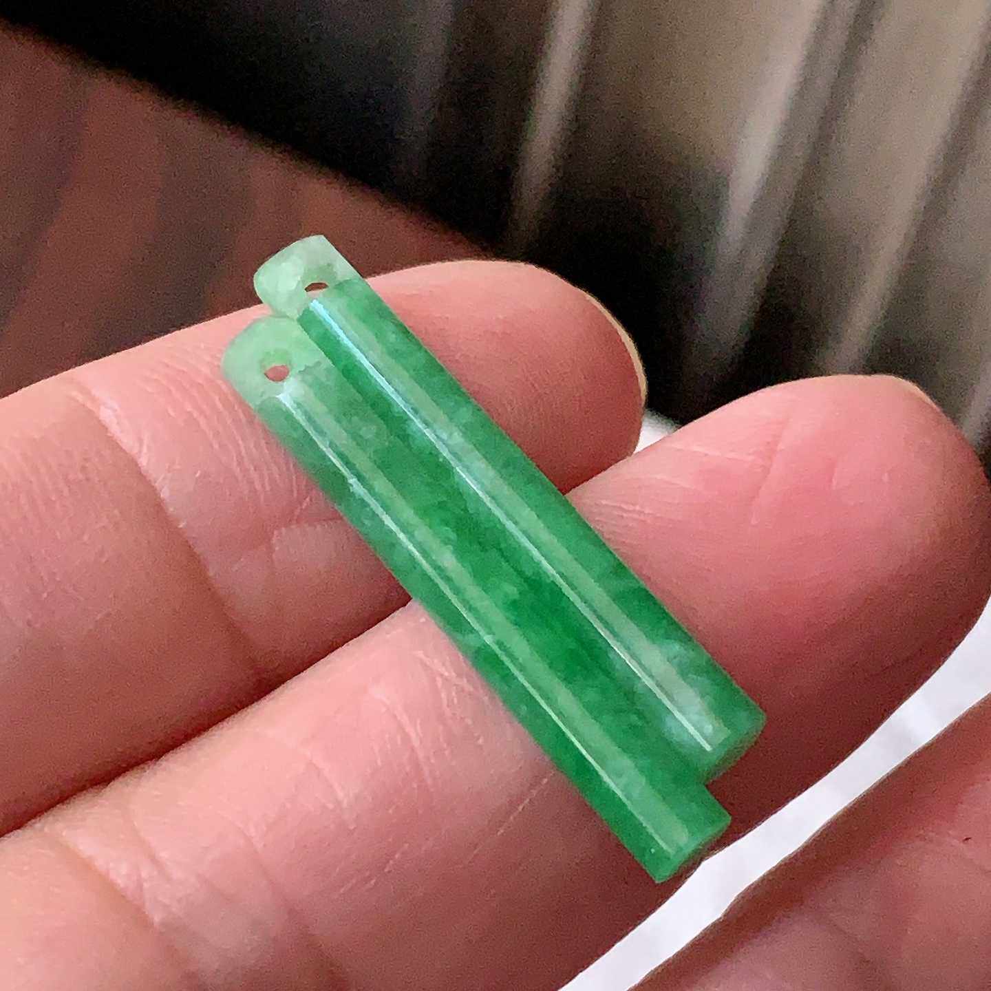 翠都翡翠A货满绿翡翠吊坠一对