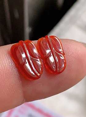 翠都翡翠珠宝缅甸天然A货玉石裸石镶嵌面冰种红翡叶子一对100202