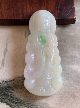 翠都翡翠珠宝天然翡翠A货挂坠小吊坠项坠飘阳绿动态观音300045