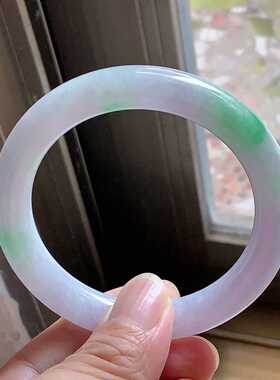 翠都翡翠珠宝天然翡翠A货玉石玉镯子女款春带彩园条手镯204752