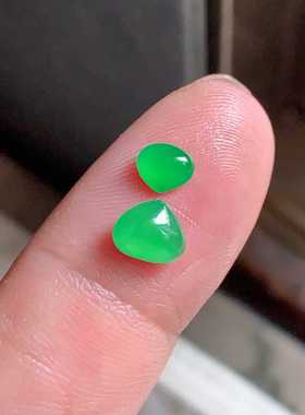 翠都翡翠珠宝缅甸天然A货玉石镶嵌面冰种阳绿心形戒面一对400158