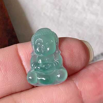 天然翡翠A货玉石裸石吊坠镶嵌面送证书冰种蓝水绿宝宝佛300098