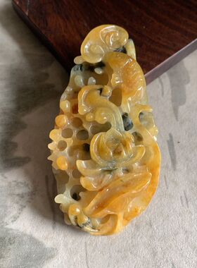 【翠都翡翠珠宝】天然翡翠A货挂坠小吊坠项坠黄翡荷叶鱼183335