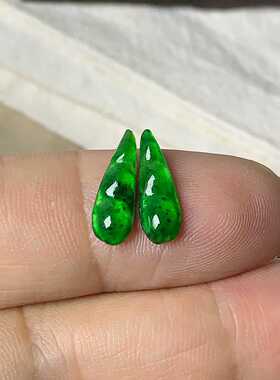 天然翡翠A货玉石裸石镶嵌戒面送证书冰种辣阳绿四季豆一对200171