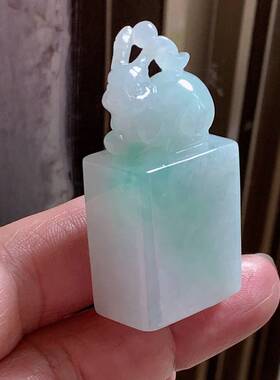 翠都翡翠珠宝缅甸A货玉石挂坠手玩把件摆件冰糯种玉兔印章300097