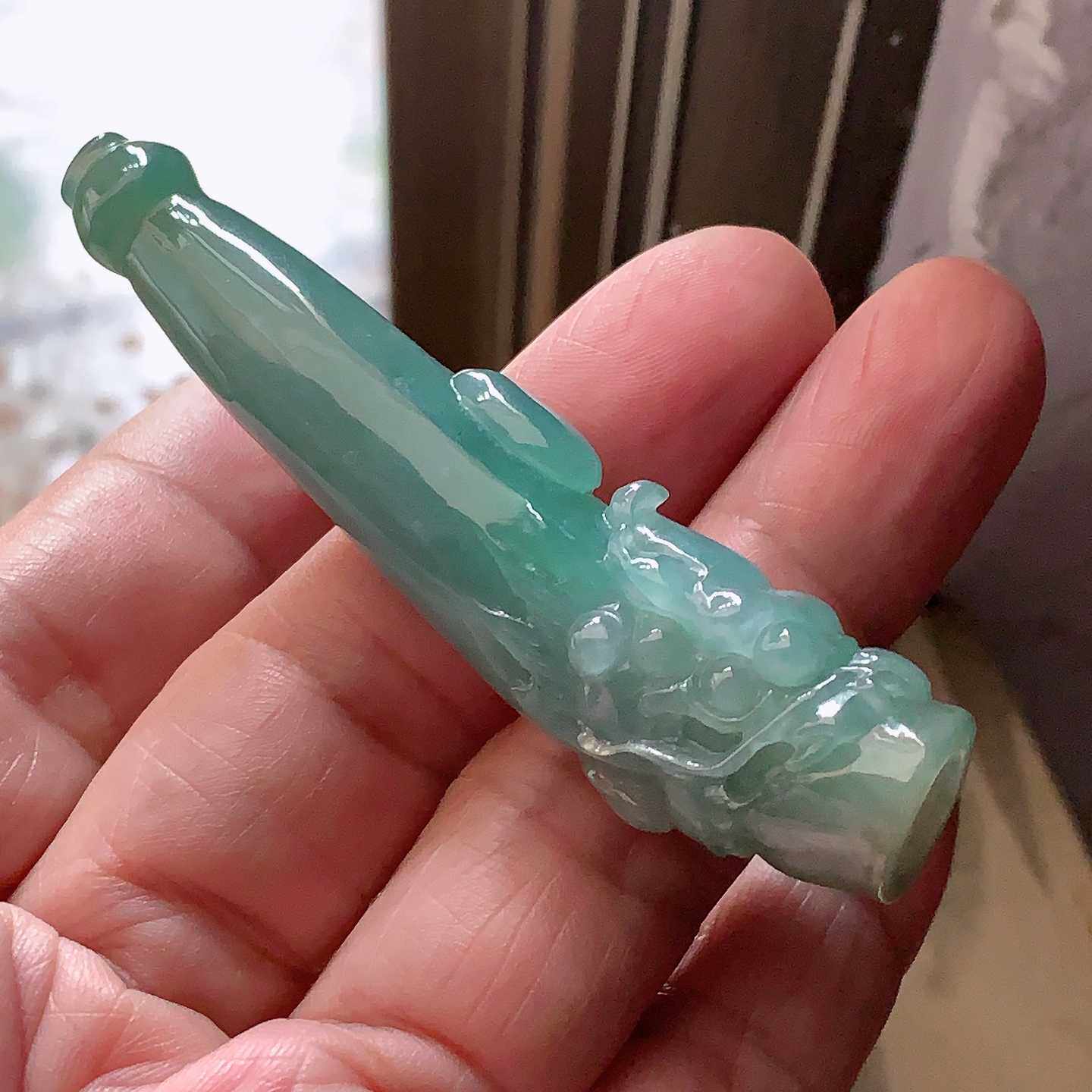 天然缅甸翡翠A货玉石送鉴定证书冰糯种满绿龙头烟嘴109558